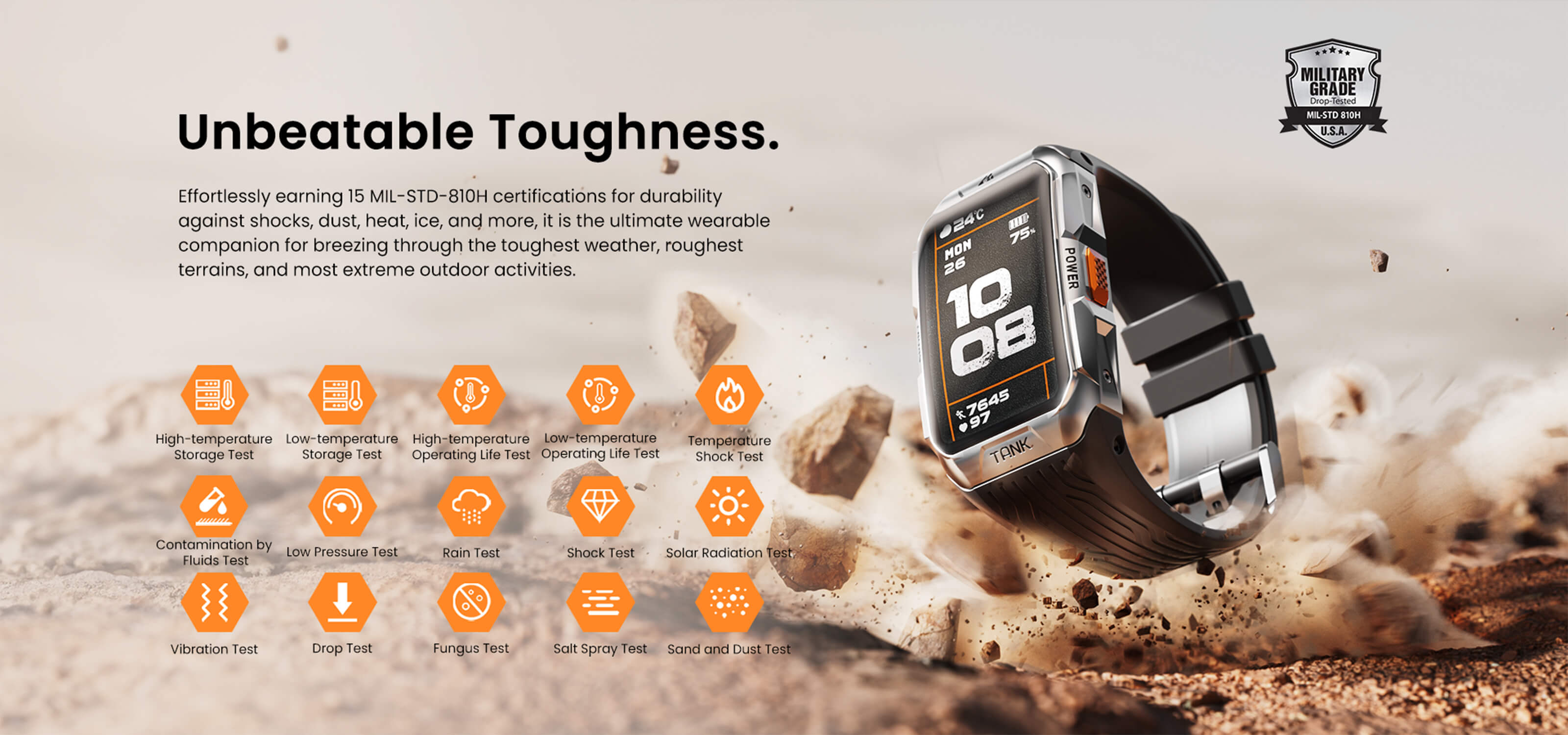 RUGGED TANK X2 Smartwatch Smartband with  15 MIL-STD-810H certifications