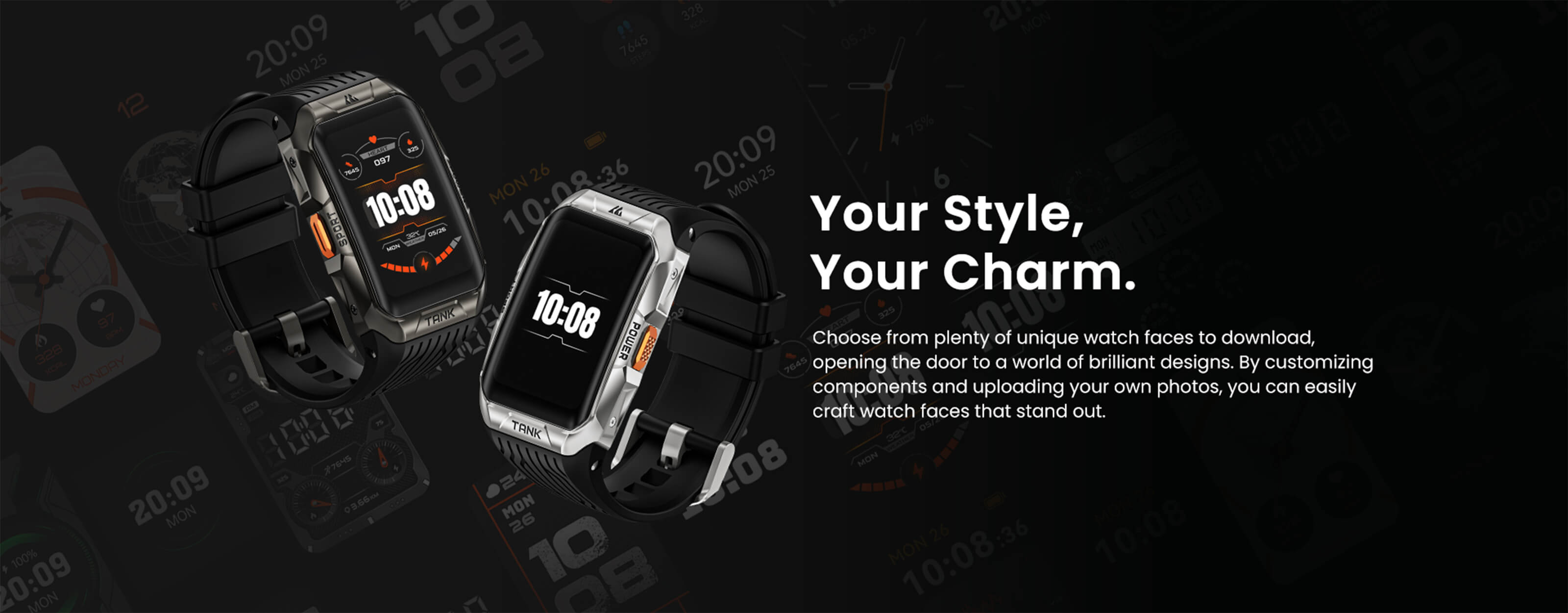 you can crafta watch face that stands out, RUGGED TANK X2 Smartwatch Smartband