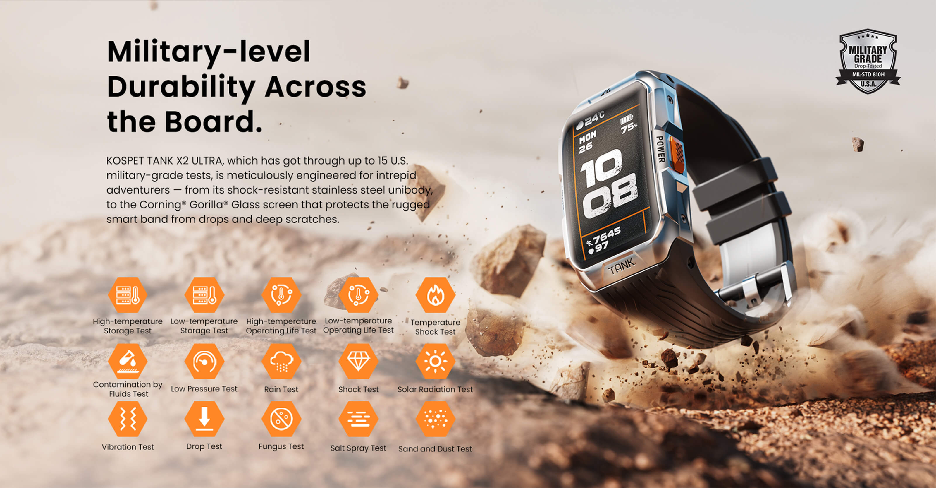 RUGGED TANK X2 ULTRA Smartwatch Smartband with  15 MIL-STD-810H certifications