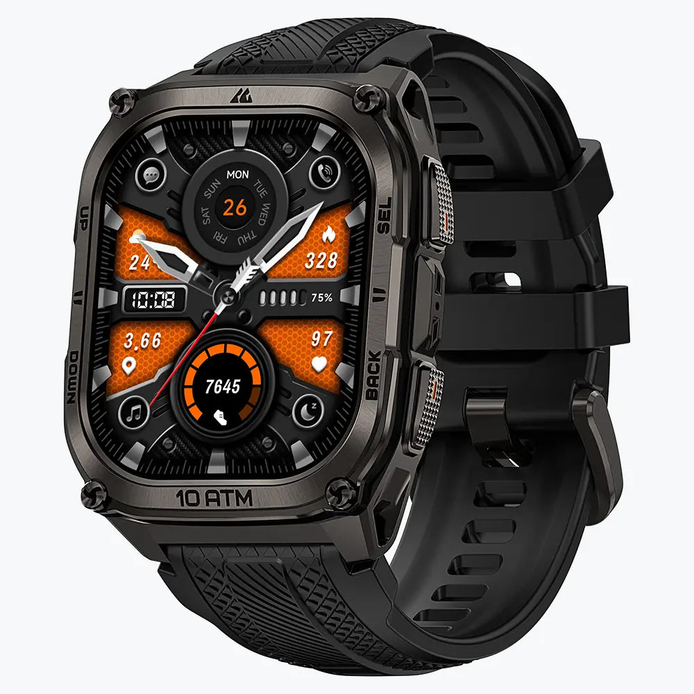 KOSPET tank m4 smartwatch black with silicone straps#color_black