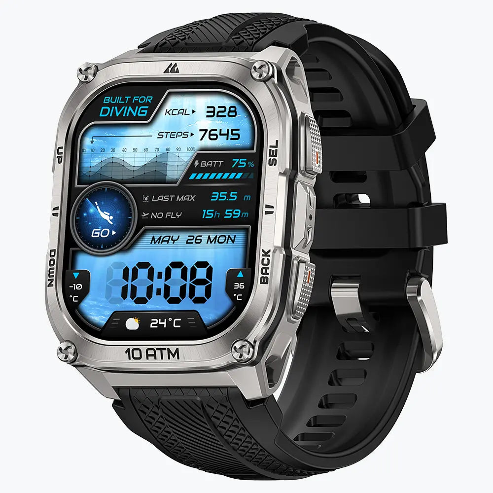 KOSPET tank m4 smartwatch silver with silicone straps#color_silver