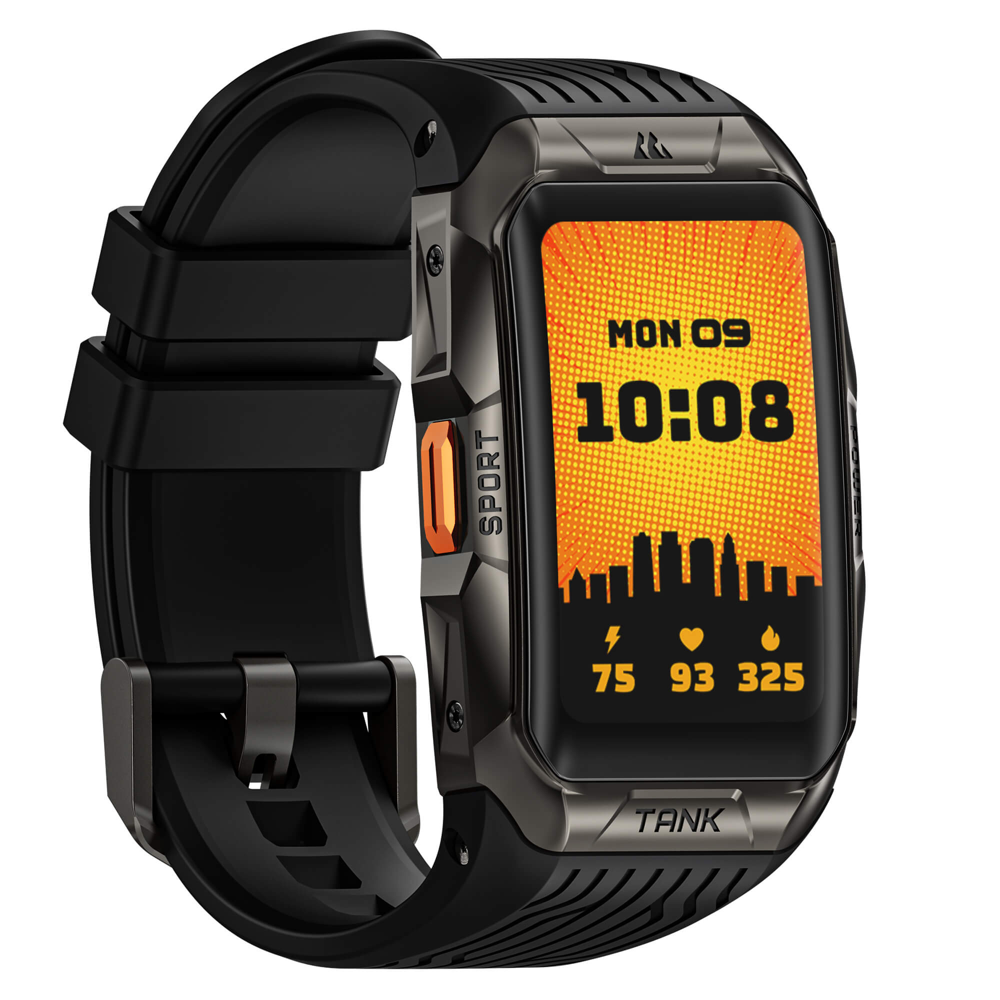 Side view of KOSPET TANK X2 Ultra Smartwatch with rugged design on white background-Black