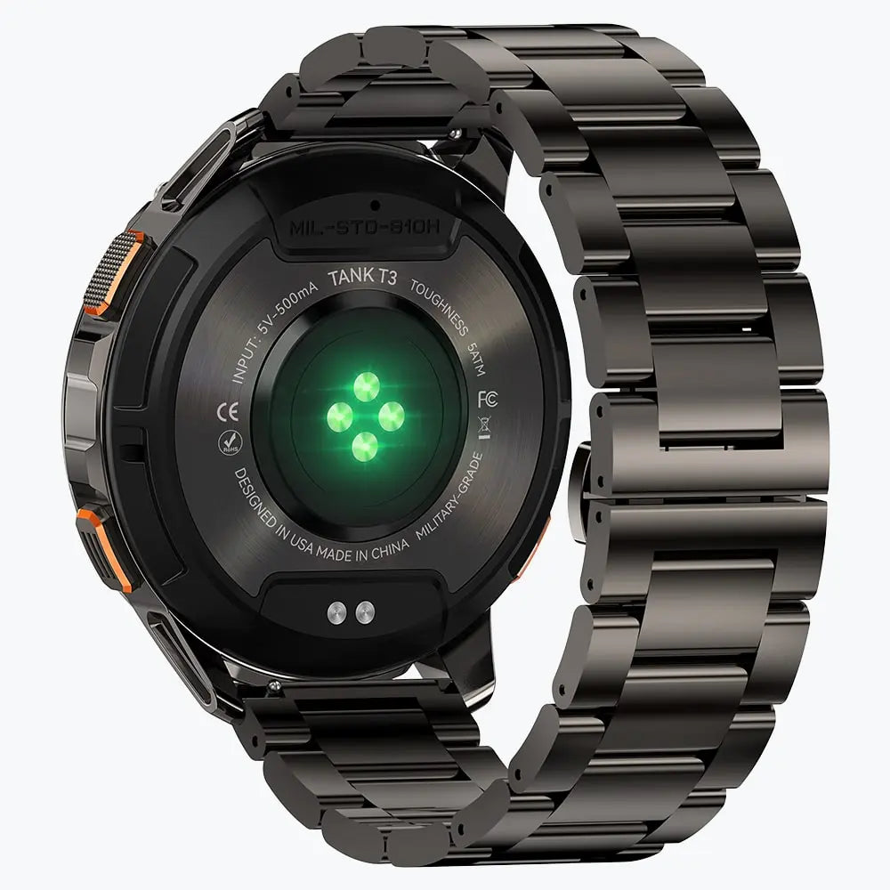 kospet-tank-3-smartwatch-black-with-steel-straps-#color_black^package_Silicone + Steel Premium