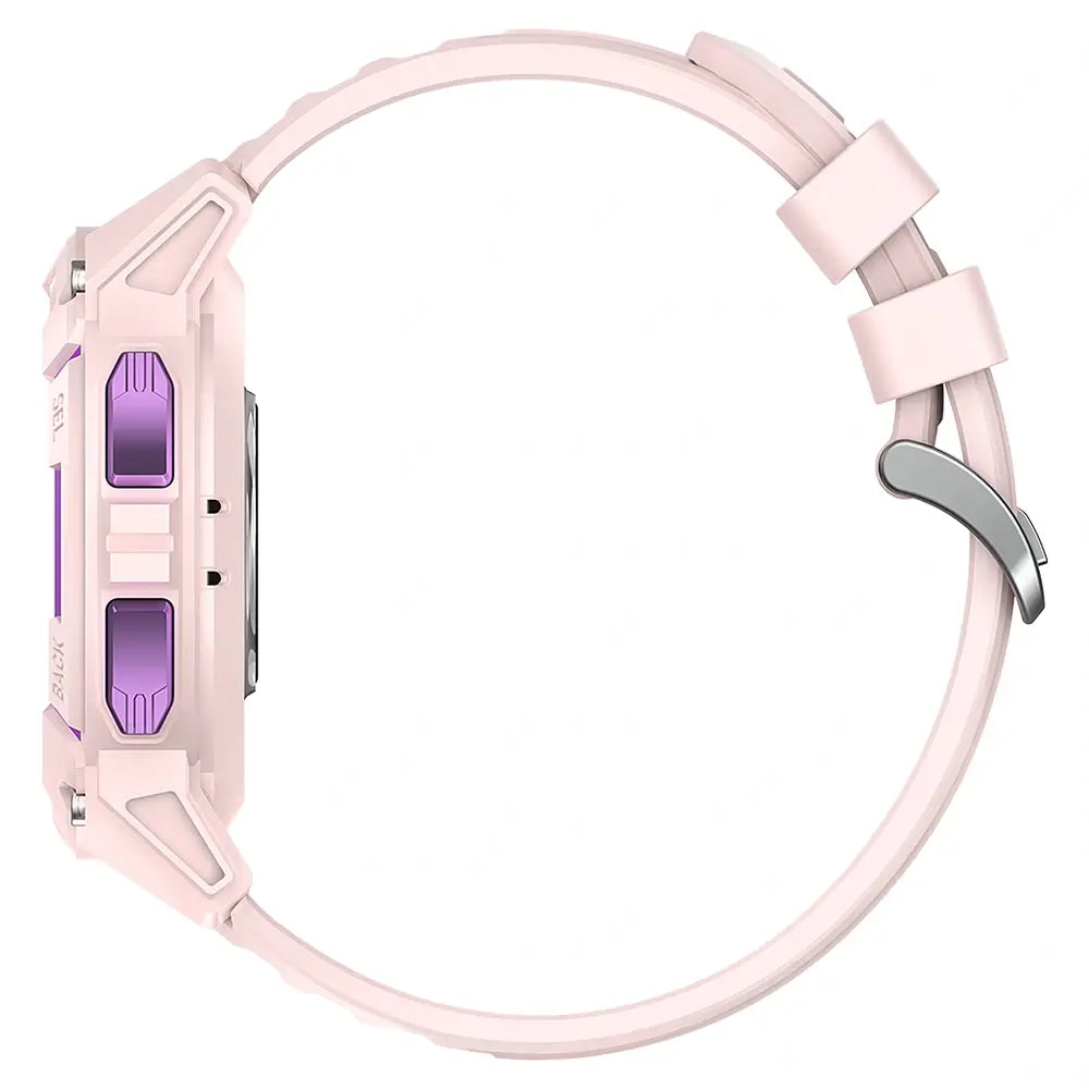 Side view of KOSPET TANK S2 Smartwatch with rugged design on white background-Pink