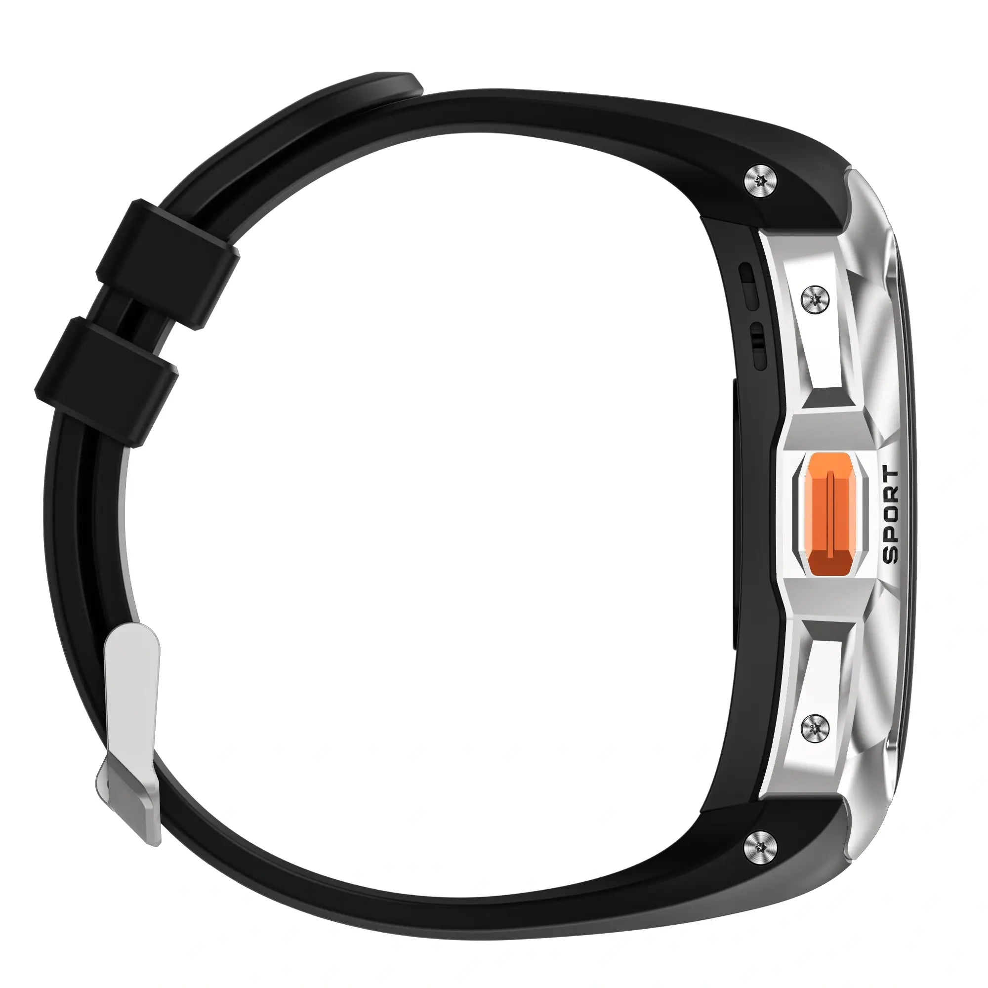 Side view of KOSPET TANK X2 Ultra Smartwatch with rugged design on white background-Silver